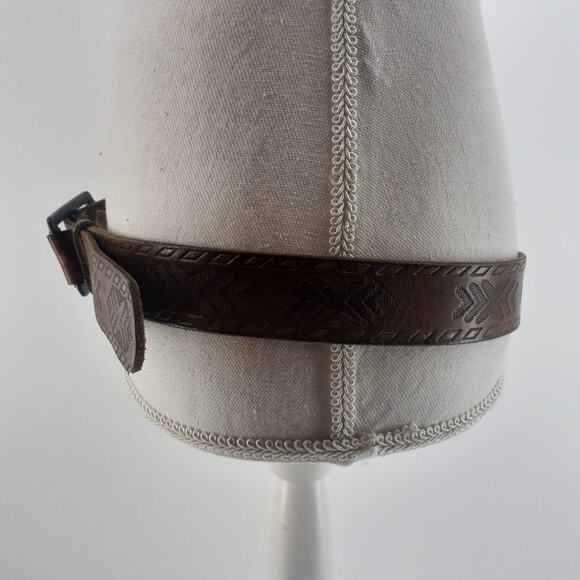 Lucky Brand Southwestern Pattern Machine Tooled Geometric Brown Leather Size 36 - Picture 12 of 13